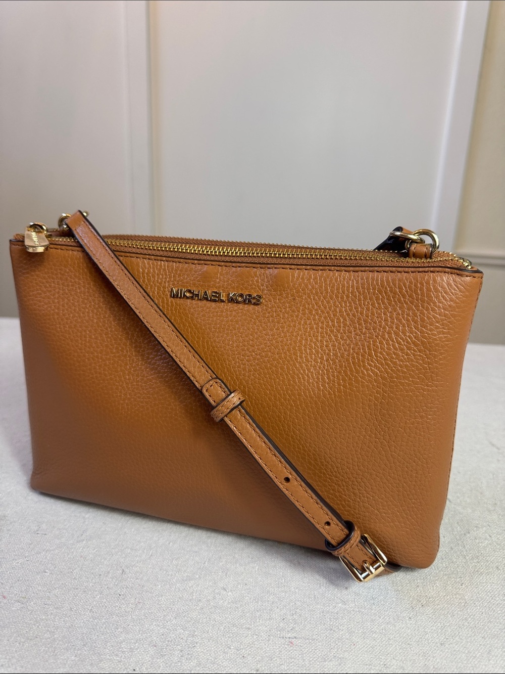 Michael Kors Jet Set Travel Gusset Pebbled Leather Crossbody Bag